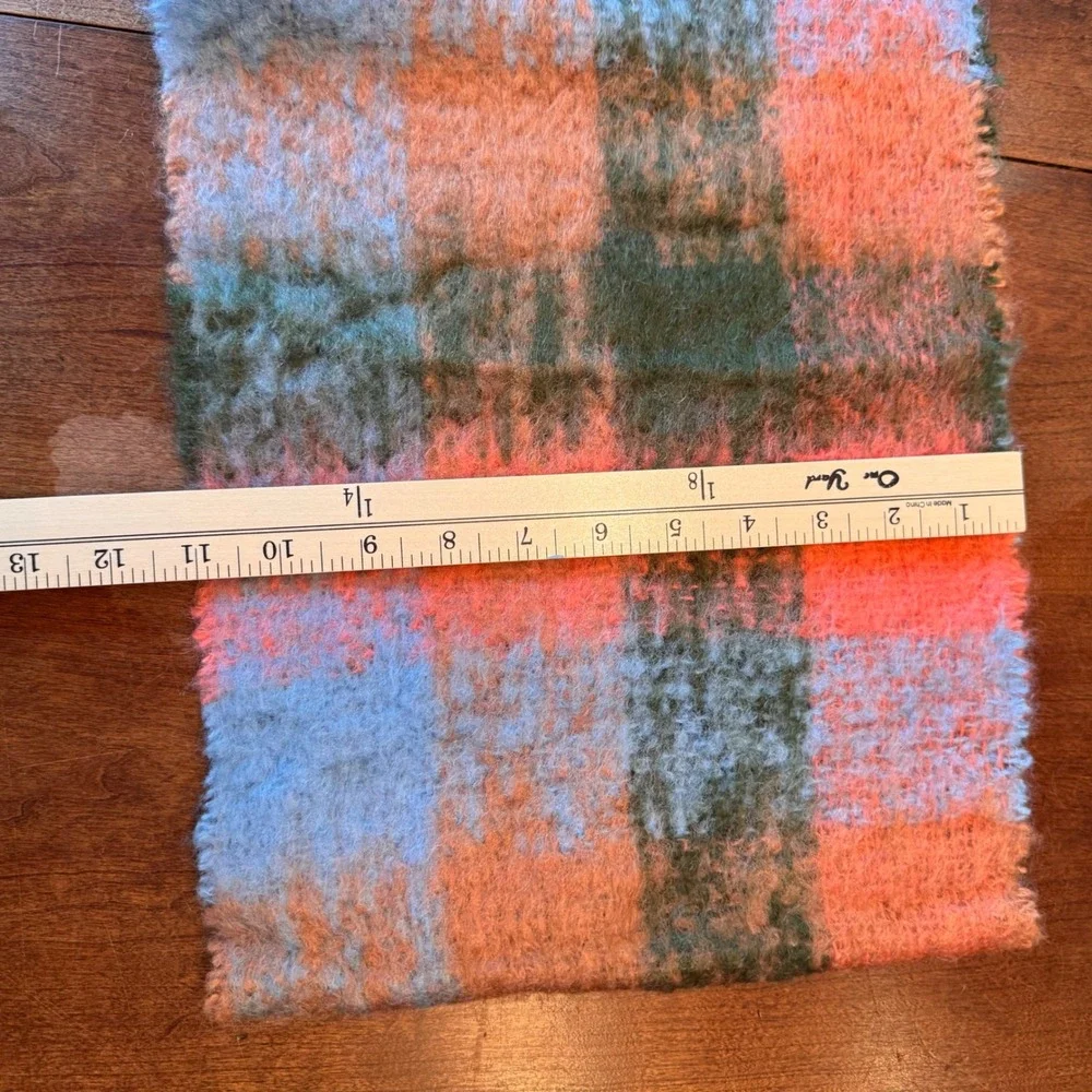 Donegal Design Scarf 11x80 Orange Plaid Wool Blend Irish Handcrafted Fringe